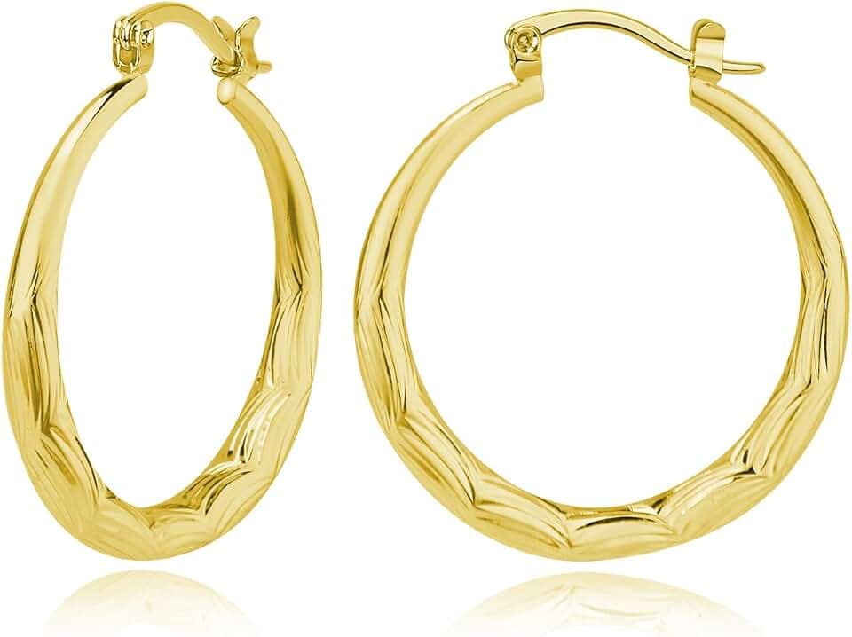 14K Gold Earrings for Women Ripple Line 14K Gold Hoop Earrings for Women