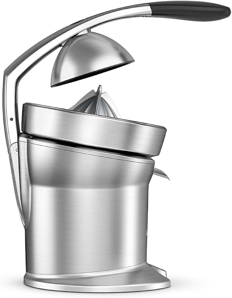 Sage The Citrus Press Pro, Elektrische Zitruspresse, Gebürstetes Aluminium | Quadra-Fin-Kegel, Manuelle Armpresse mit Doppelschalter, Tropfstopp-Ausguss, Säureresistenter Edelstahlkegel