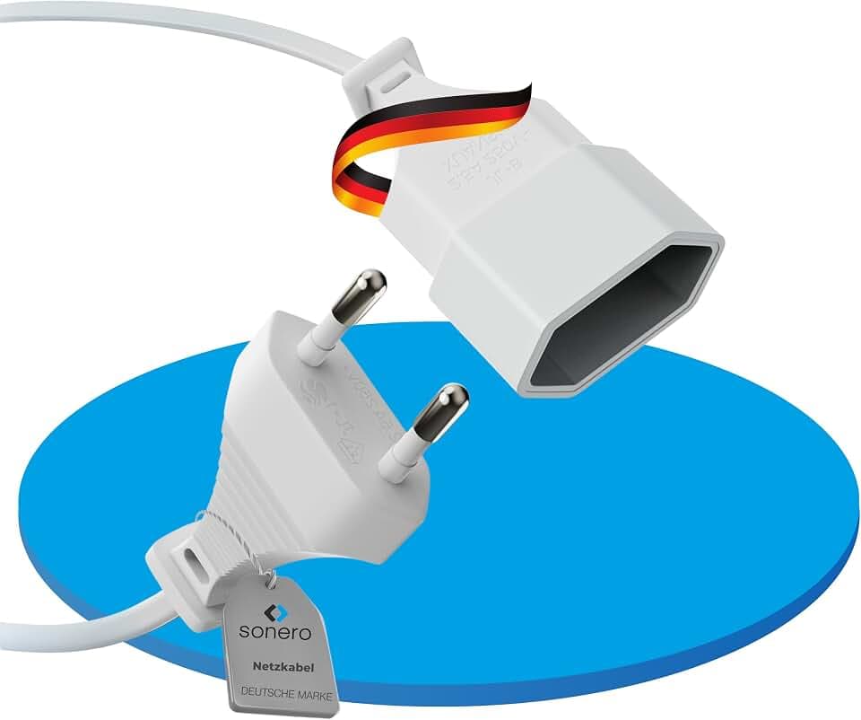sonero Stromkabel Netzkabel Verlängerungskabel, 5,0m, Eurostecker Flachstecker Typ C Netzstecker auf Euro Buchse, Strom Verlängerung Netzkabel für TV, Spielekonsole, Haushaltsgeräte, Weiß