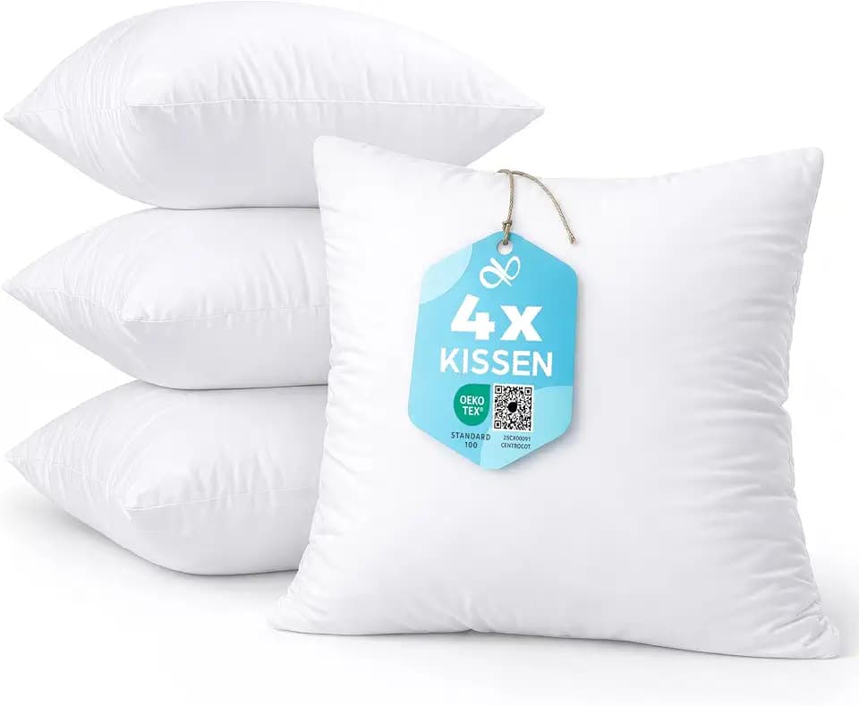 Flowen Kissen 50x50 Kopfkissen 4er Set für Sofa und Bett Innenkissen Hypoallergene Anti-Milben Kissenfüllung mit Weicher Gesteppter Kissenbezug 100% Polyester für Haus/Hotel