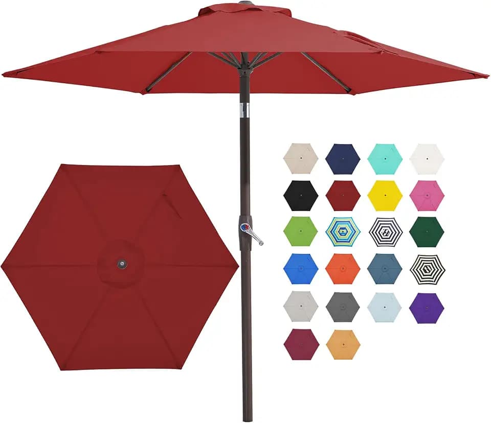 JEAREY 7.5 ft Outdoor Patio Umbrella, Table Umbrella, Red