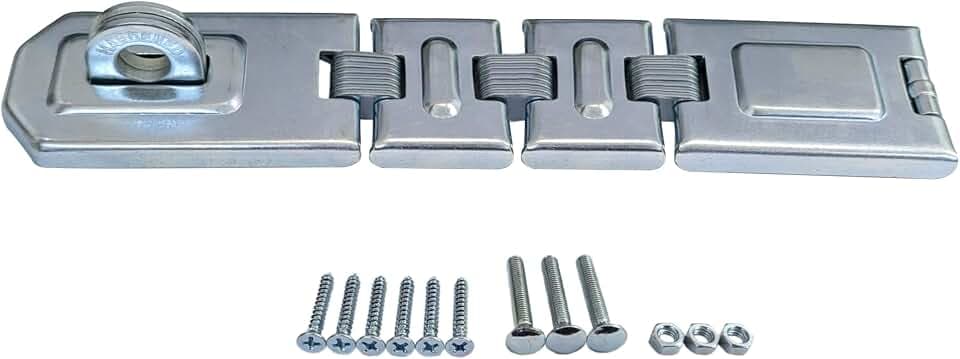 QCAA Extra Heavy Duty Concealed Safety Hasp, Flexible Link, with Hardened Staple, 9" Triple Flexible, Zinc Plated, 1 Pack, Made in Taiwan