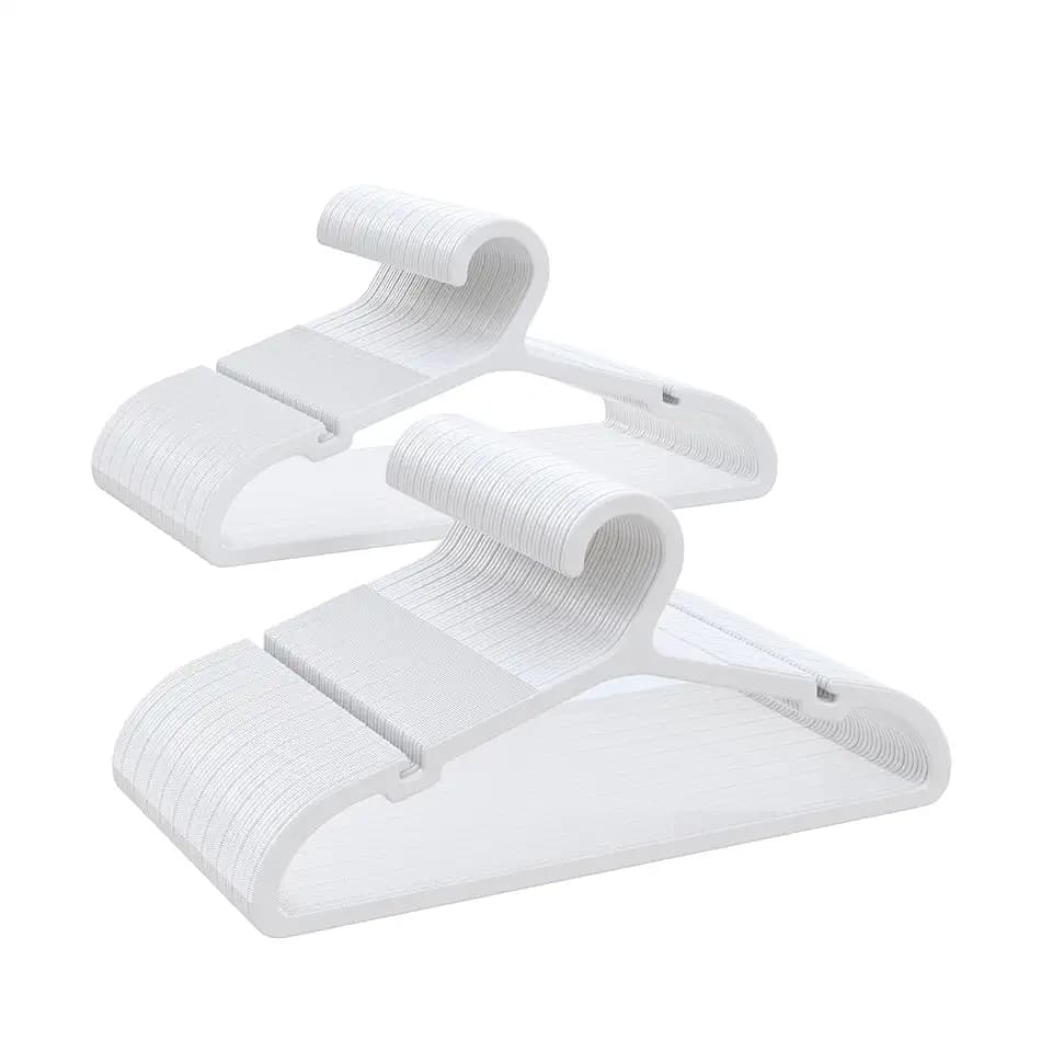 ABHENG 100 Stück Kinder-Kleiderbügel aus Kunststoff, Platzsparend Baby Bügel, Rutschfester Kinderkleiderbügel, Ultra-Schlanke, Premium-Qualität, 35B x 17,5H cm, Weiß, APY07100W