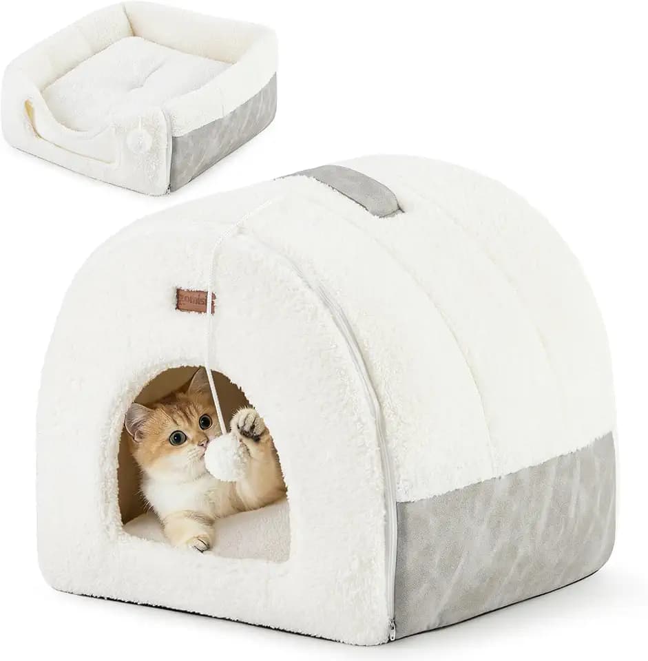 ZOMISIA 2in1 Cat Bed Cave for Indoor Cats Enclosed Bed with Washable Pillow