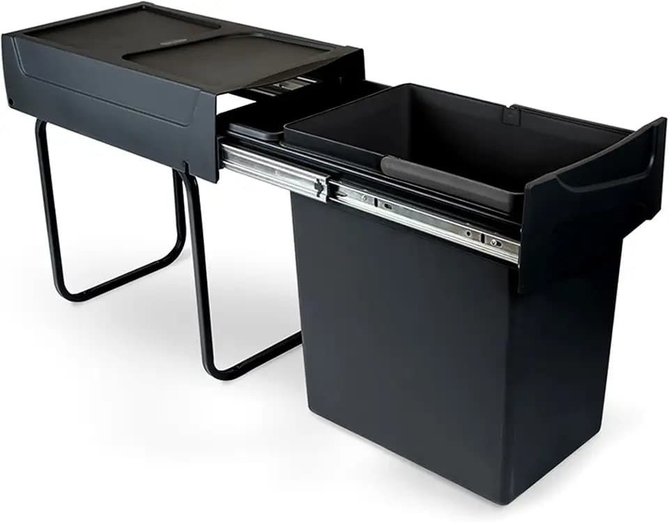 Emuca - Recycle Recyclingbehälter für Küche, Bodenbefestigung und Handauszug, Kunststoff, Schwarz