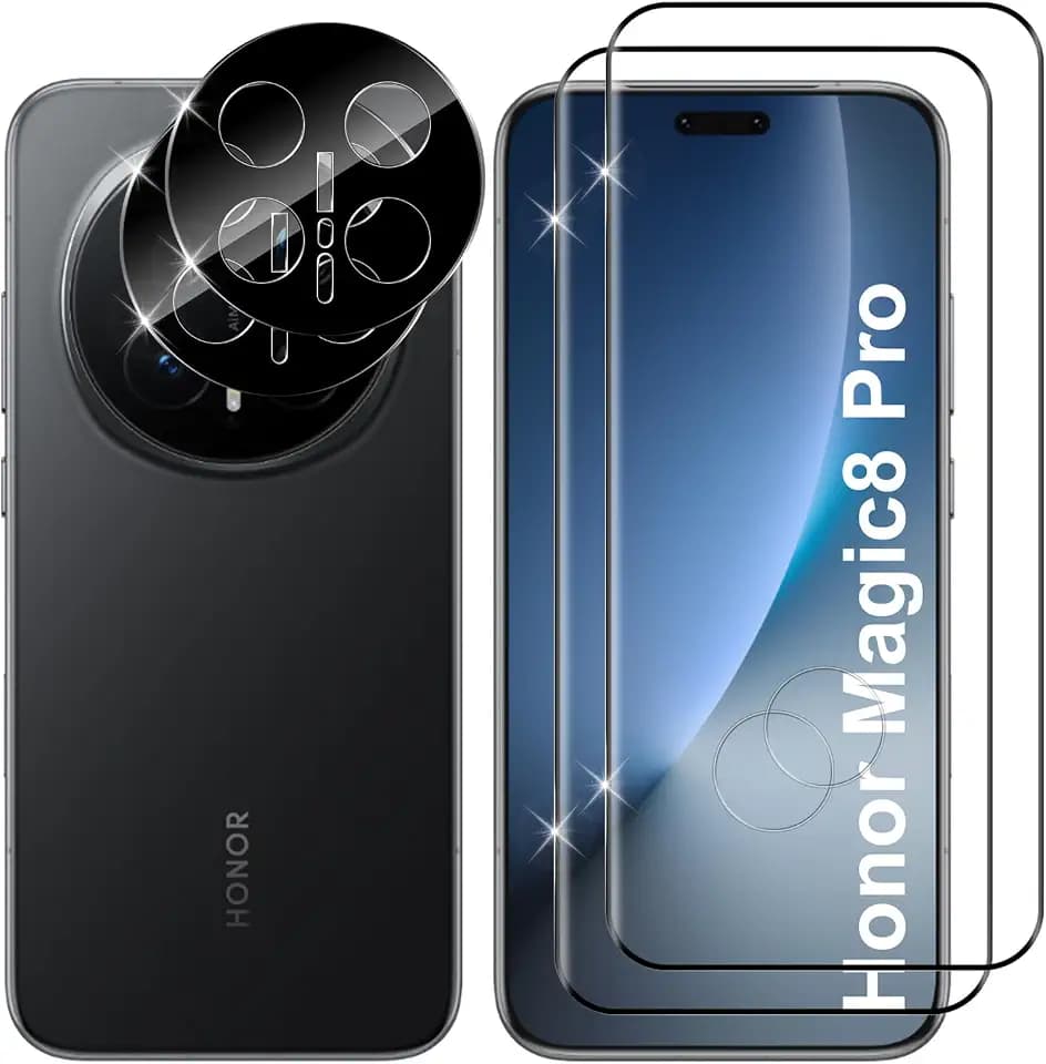 Lutree für Panzerglas für Honor Magic 8 Pro 5G Schutzfolie, 2+2 Stück 3D Schutzglas + Kameraschutz Folie (Schwarz), 9H Härte HD Displayschutz Bläschenfrei Anti- Kratzer Displayfolie