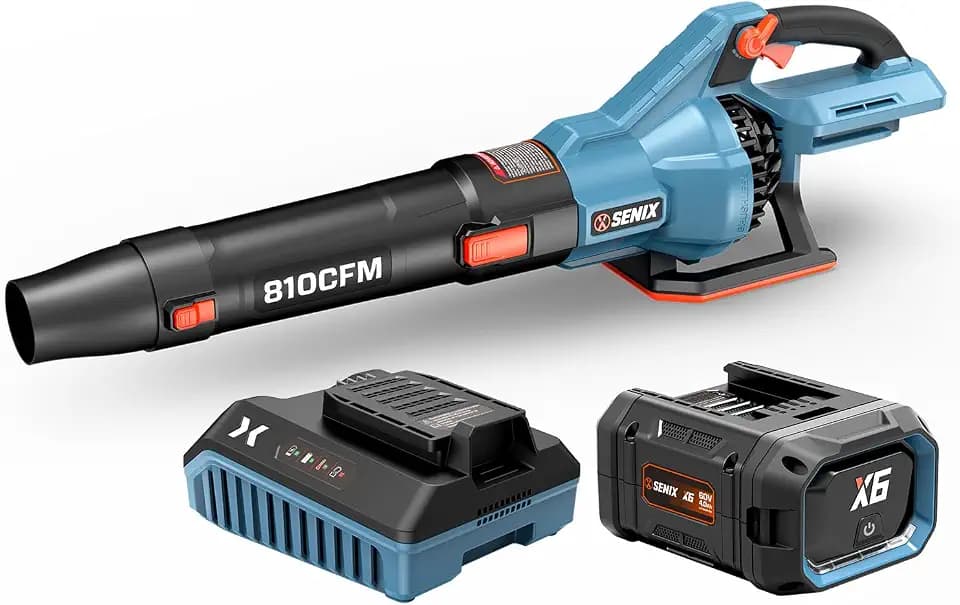 SENIX 60V Cordless Leaf Blower,810 CFM & 170 MPH with 4.0Ah Battery&Charger