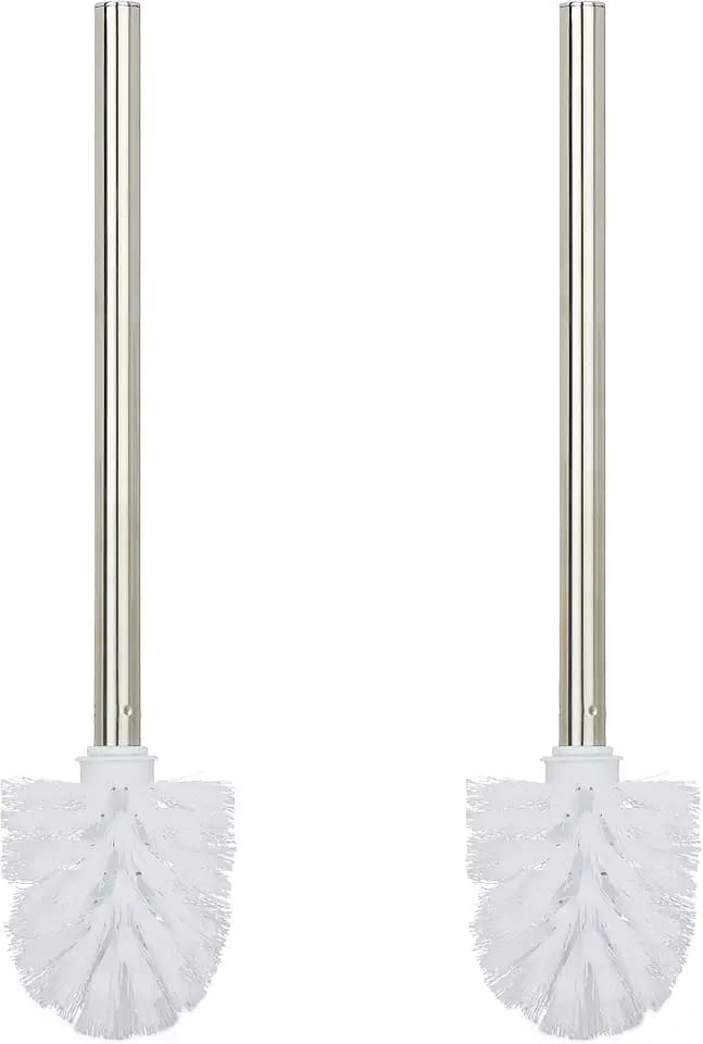 Relaxdays Toilettenbürste, 2er Set, WC-Bürste, Ersatz, Abnehmbarer Bürstenkopf, Klobürste Edelstahl, HxD 35 x 8 cm, weiß