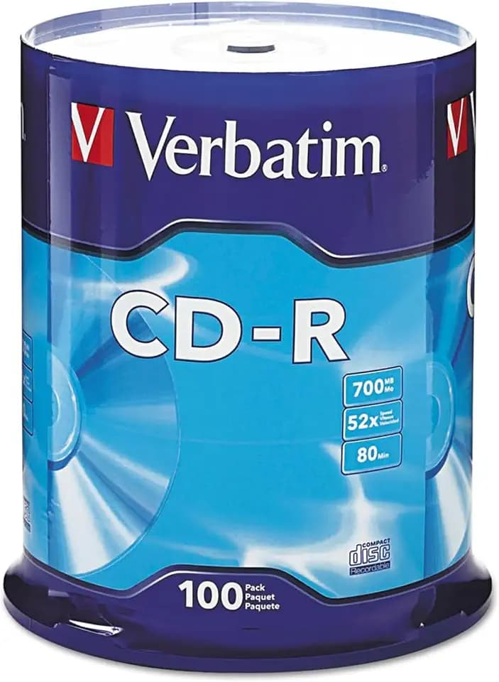 Verbatim CD-R Blank Discs 700MB 80 Minutes 52X Recordable Disc for Data and Music - 100pk Spindle