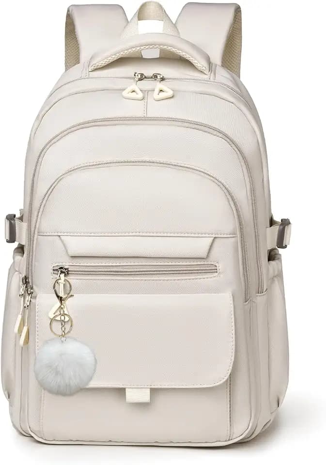 Backpack for Girls, Solid-Color School Backpack for Boys Kids, Aesthetic Girls Bookbag for Elementary School Travel Daypack,Beige