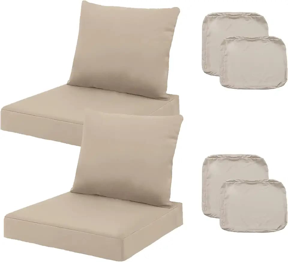 Outdoor Seat Cushion Cover Set of 2, 19 x 19 x 3 Inch, Tan