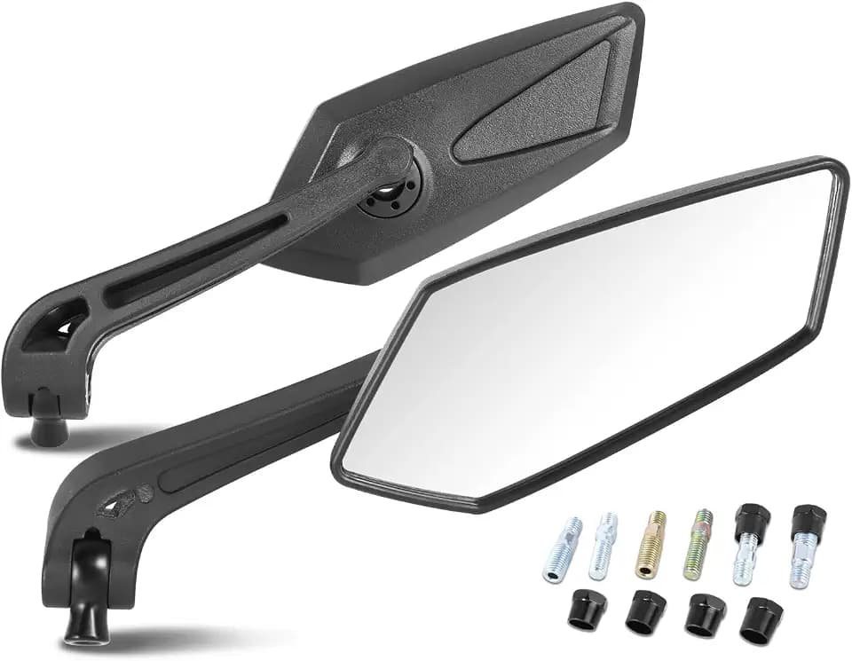 DNA MOTORING Pair of Motorcycle Side View Mirror, White Glass, Compatible with BMW Honda Suzuki Yamaha Kawasaki Most Motorcycle Cruiser Scooter, Irregular shape Style, MP-MR-M011