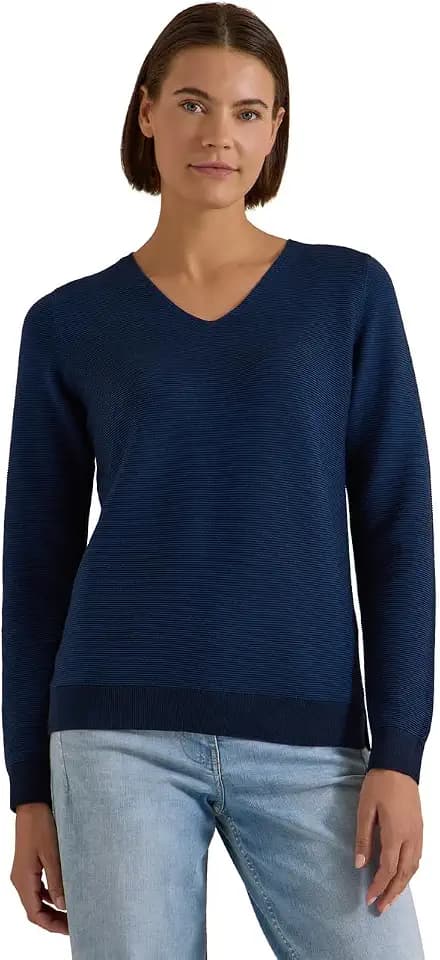 Cecil Damen 3017903 Pullover im Two-Tone-Look mit V-Neck (1er Pack)