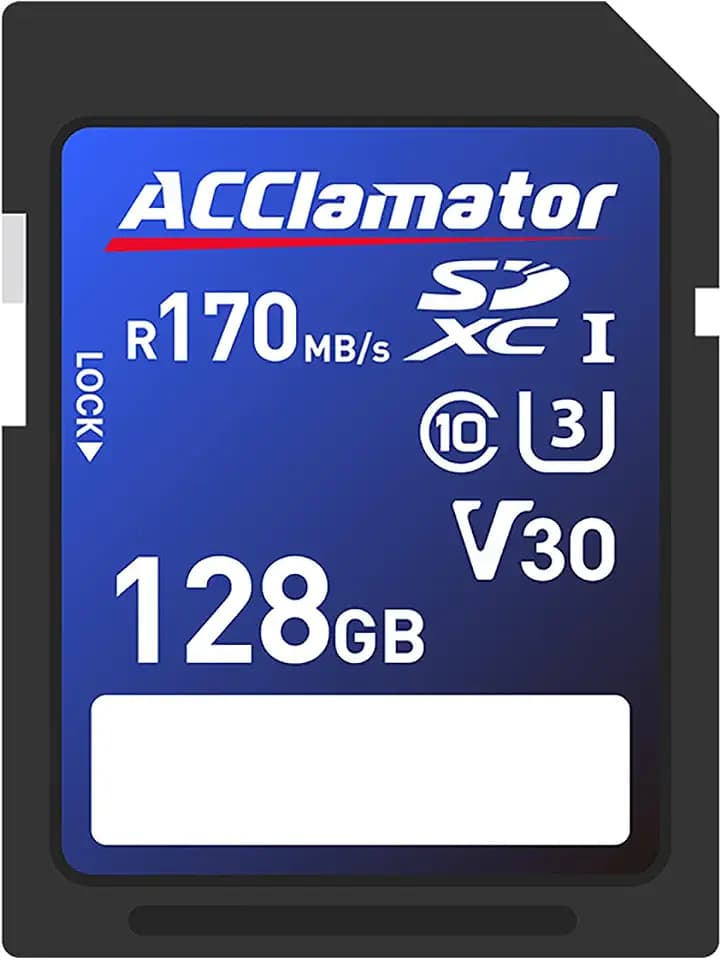 Acclamator 128GB SD Card, UHS-I, C10, U3, V30, SDXC Memory Card, 4K UHD, Compatible Computer Cameras and Camcorders, Camera Memory Card(V30, 128GB)