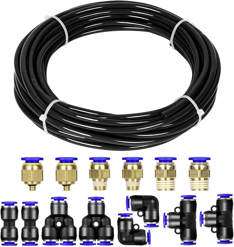 10M PU Pneumatikschlauch, Pneumatic Polyurethane Pneumatik Schlauch, Luftschlauch Rohrsatz, mit 8 Stück Pneumatikverbinder Air Push Schnellkupplungen (Y/T/L/I förmig), Außen 6mm x Innen 4mm
