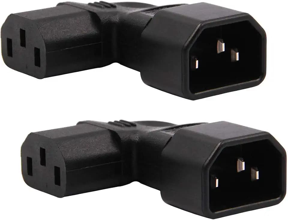 2-Pack Left Angle IEC C14 to C13 Power Adapter PDU Plug for LCD wall Mount TV