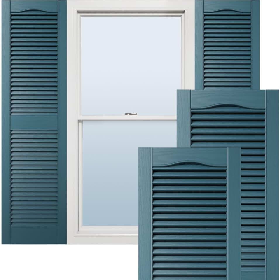 Ekena Millwork Lifetime Vinyl LL1S14X04800MB Standard Cathedral Top Center Mullion, Open Louver Vinyl Shutters, w/Installation Shutter-Lok's & Matching Screws (Per Pair), 14 1/2"Wx48"H, Midnight Blue