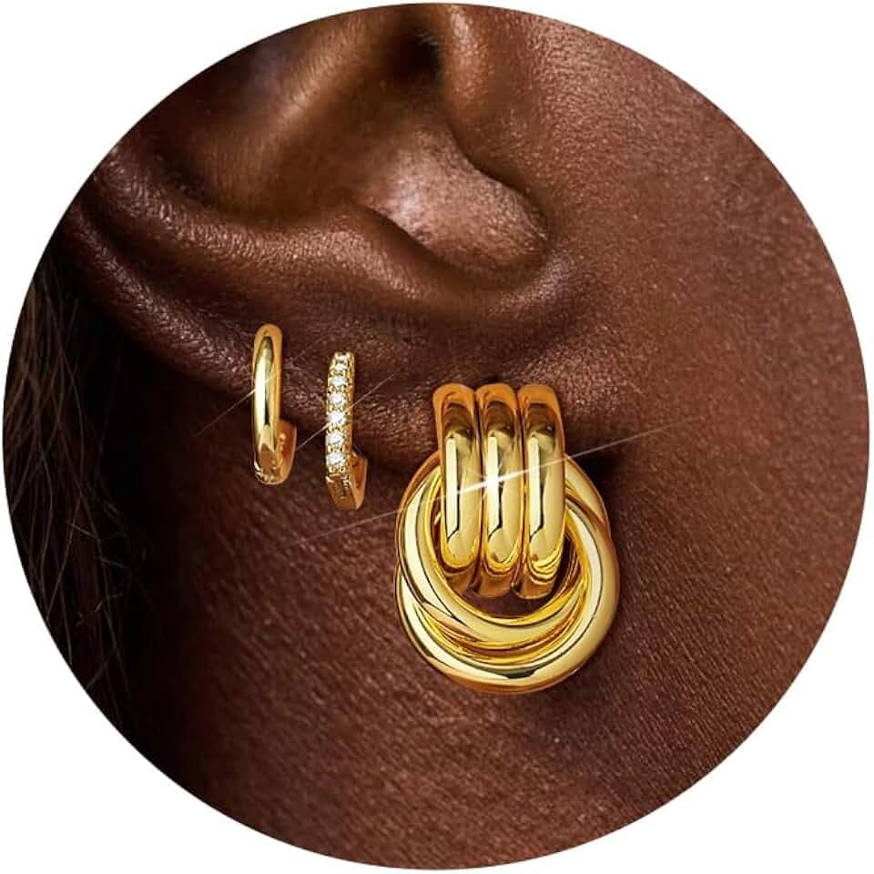 Gold Chain Earrings for Women Dangle Huggie Hoop Earring Set