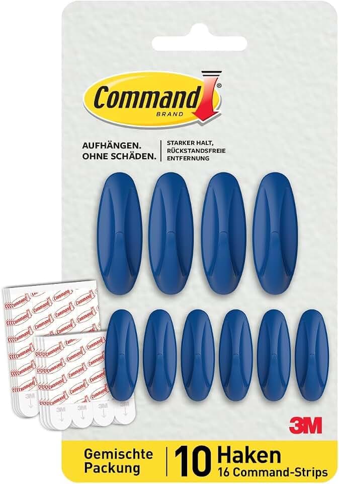Command Designer Haken, Farbe Arctic Freeze - 10 Wandhaken (4 große, 6 mittlere) und 16 Klebestreifen (8 große, 8 mittlere) - Befestigen, Dekorieren und Organisieren ohne Beschädigung