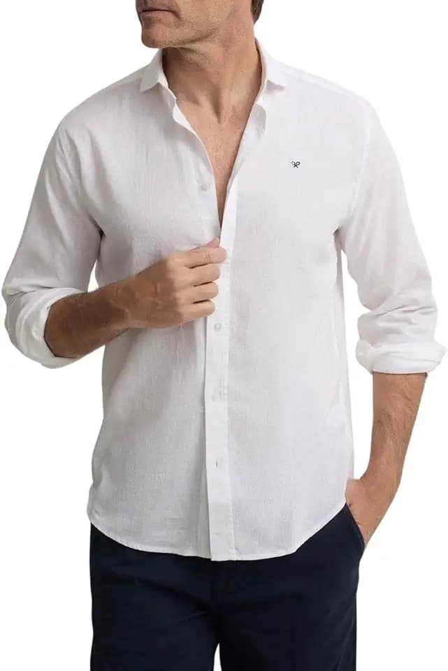 SILBON Sporthemd aus Leinen, Blau, Grau, Button-Down-Hemd für Herren (1 Stück)
