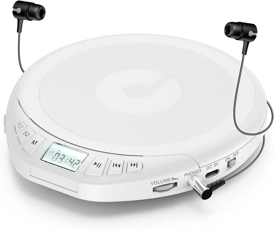 Gueray CD Player Tragbar mit Kopfhörer LCD-Display für Kinder Weiß