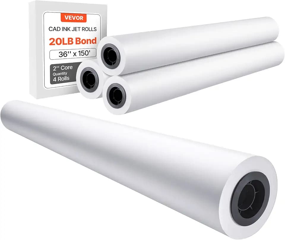 VEVOR Großformatpapier Plotterpapier 45,7 m x 915 mm 4 Rollen CAD-Bond-Rollen mit 50,8 mm Kern, Zeichenrollen für CAD-Zeichnungen, technische Pläne, GIS-Karten und Architekturentwürfe Weiß