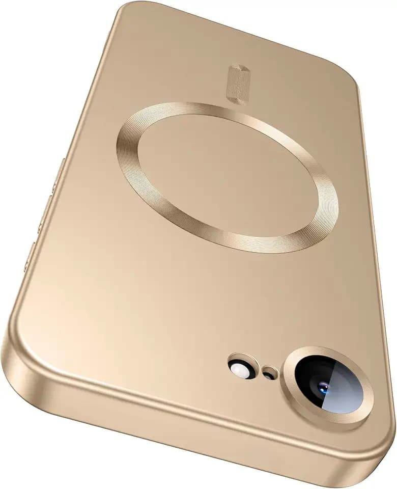 LEKEVO Magnetic for iPhone 17e Case/iPhone 16e Case [Compatible with MagSafe][Built-in Camera Lens Protector] Slim Soft Silicone Bumper Shockproof Metallic Luster 17e Phone Case (Gold)