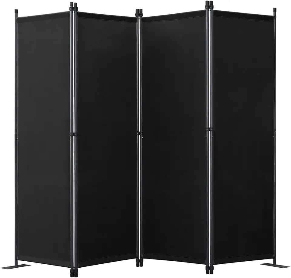 Angel Living Paravent 4tlg Sichtschutz,Faltbildschirm Raumteiler Sichtschutz aus Stahl und Polyester (Schwarz)
