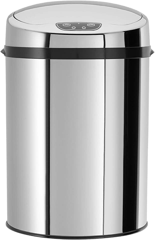 Echtwerk Büro-/Bad-/Kosmetikabfalleimer, Mülleimer mit Sensor, Touchless Abfalleimer, elektrischer Müllbehälter, Infrarot Bewegungssensor, Korpus aus Edelstahl, Fassungsvermögen 9 Liter, INOX