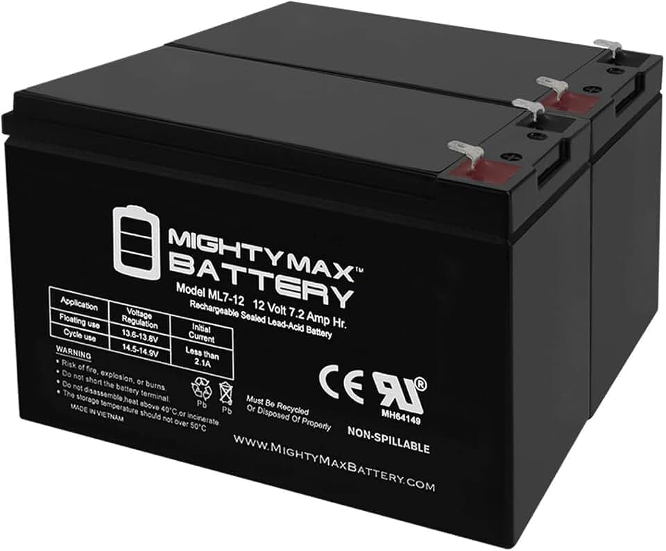 Mighty Max Battery ML7-12 - 12 Volt 7.2 AH SLA Battery - Pack of 2
