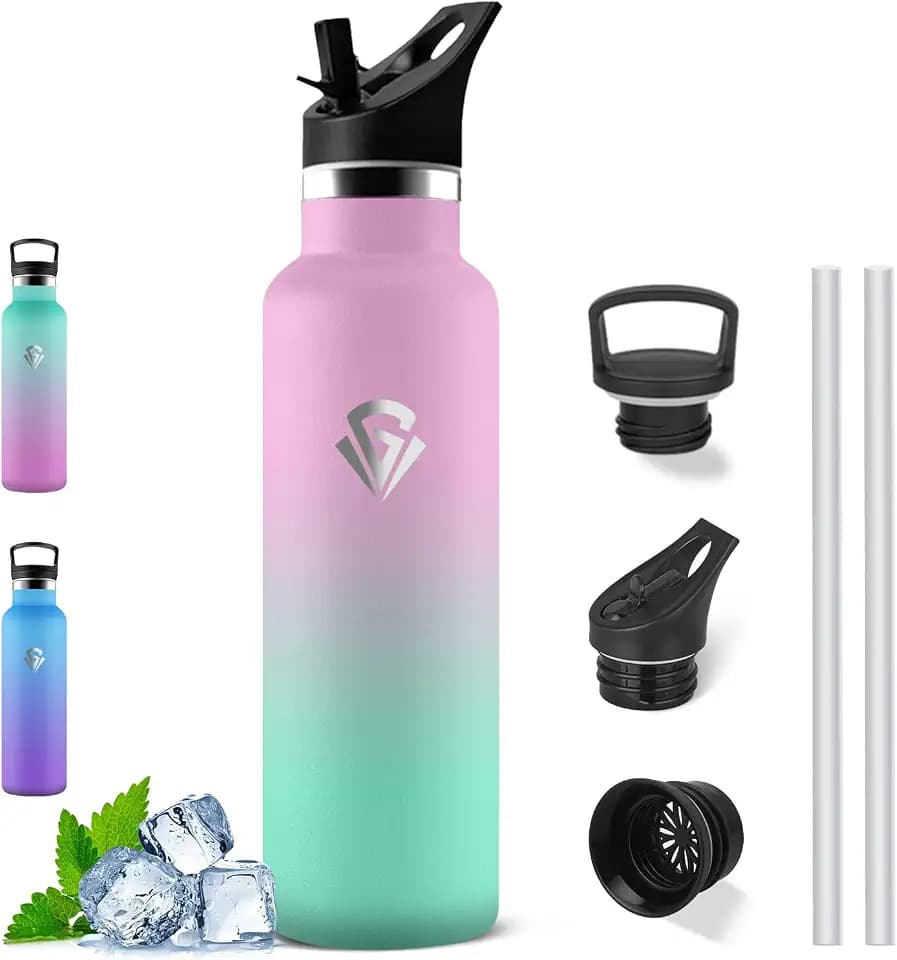 Trinkflasche Edelstahl, 750ml, BPA-Frei, mit Strohhalm, für Workout, Yoga