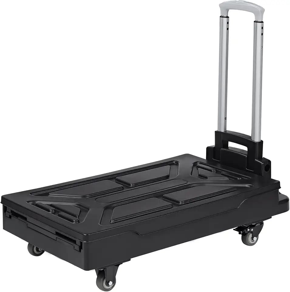 VECELO Foldable Shopping Cart with Wheels, Collapsible Rolling Crate for Groceries, Folding Storage Box with Handle, Three Modes of Use, Ideal for Teacher, Trip, Outdoors, Etc., 23GAL, Black