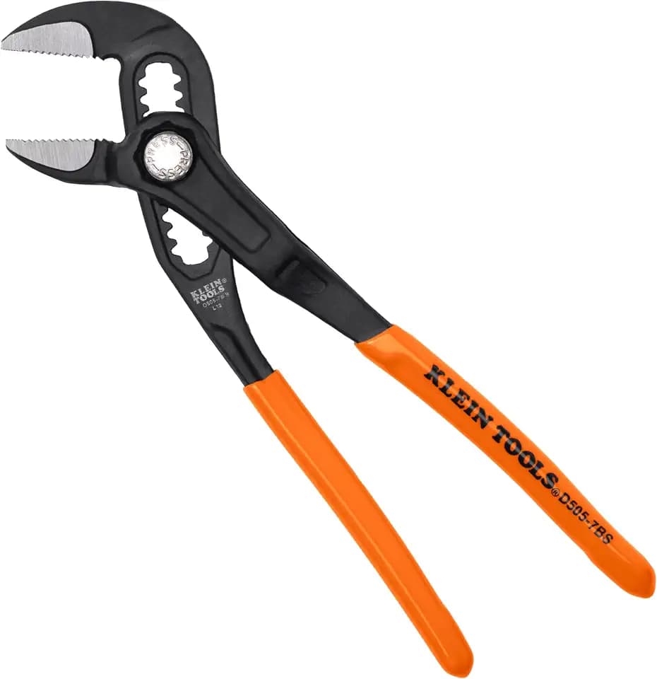 Klein Tools D5057BS 7-Inch Straight Jaw Quick-Adjust Pump Pliers, Adjustable Pliers, Heavy-Duty Hand Tool with Serrated Teeth