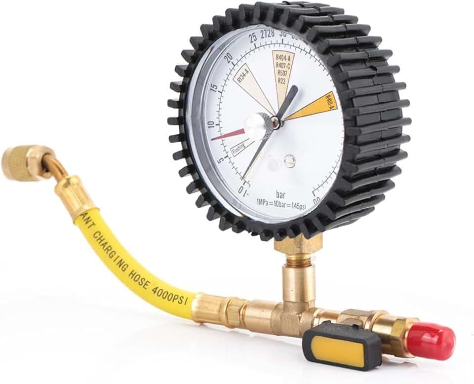TICFOX Stickstoff Druckprüfgerät Manometer, Stickstoffdruckprüfer, -1~60bar 80mm Stickstoff Manometer Klimaanlage Kühlung Stickstoffdrucktest Druckmessgeräte für R134a, R22, R407C, R410A