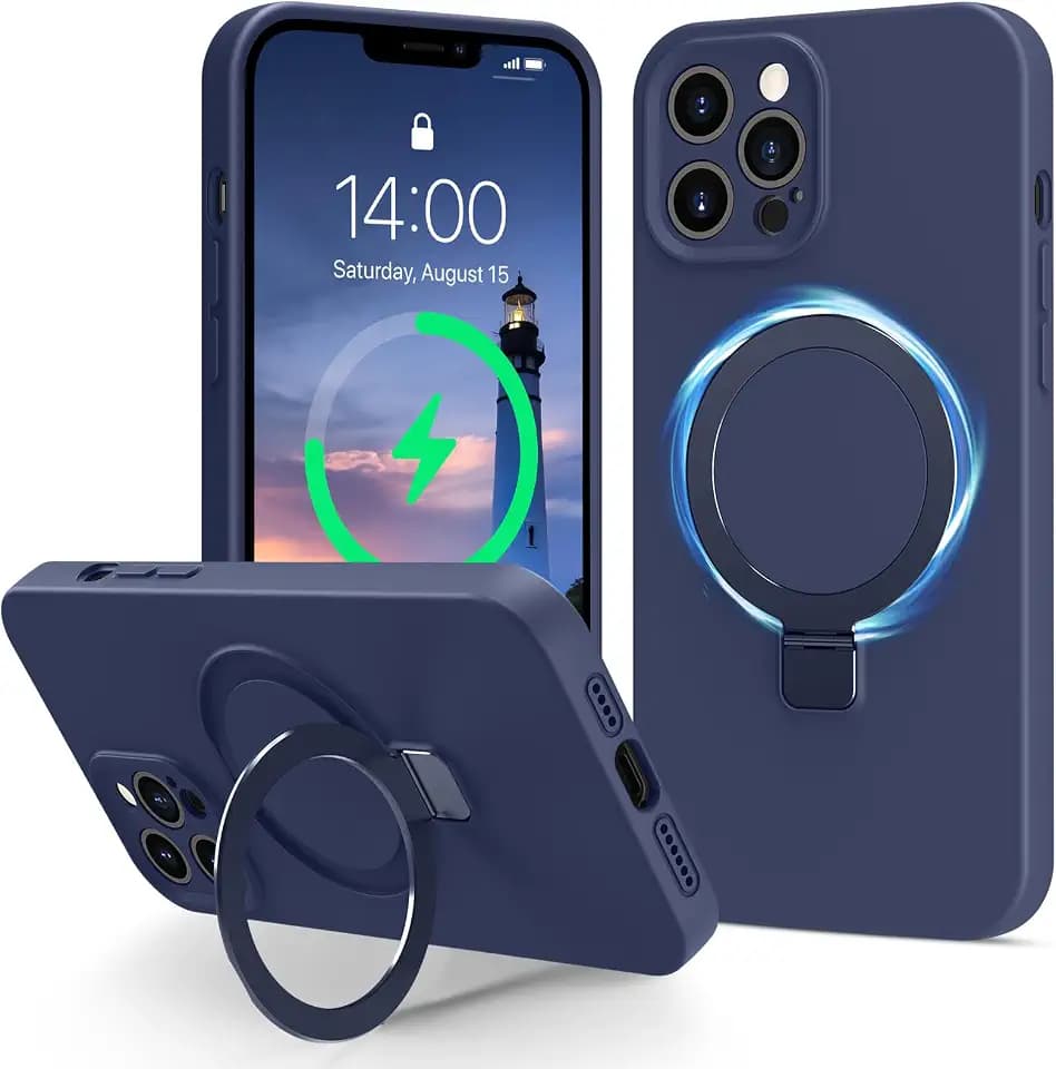 for iPhone 12 Pro Max Case Liquid Silicone with Stand, Dark Blue