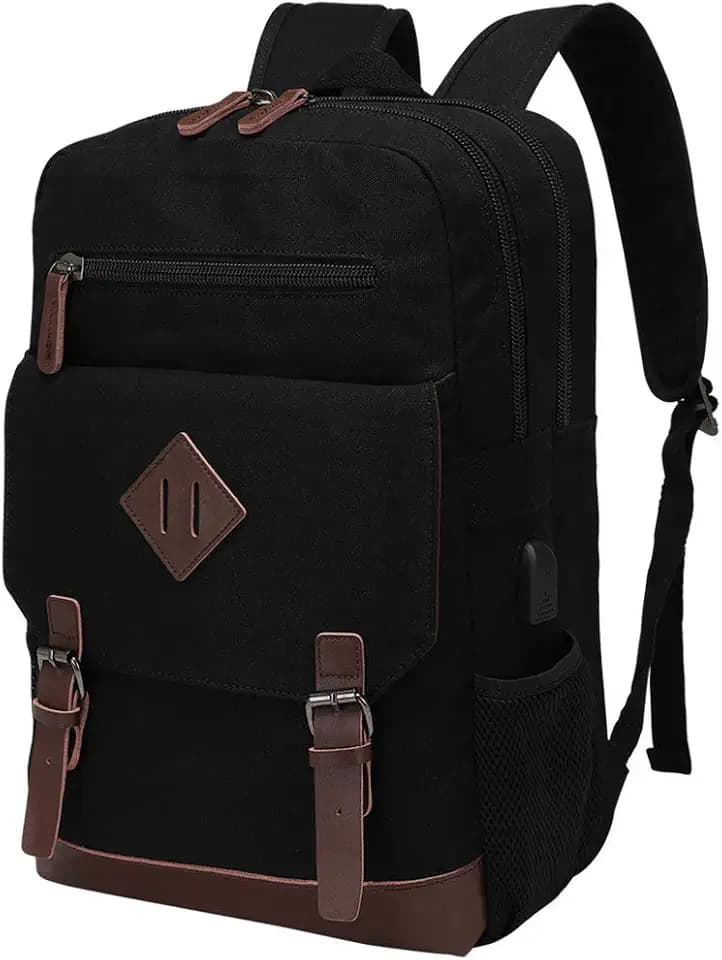 Vintage Canvas Backpack with USB Charging Port, Bag Fits 15.6 Inch Laptop
