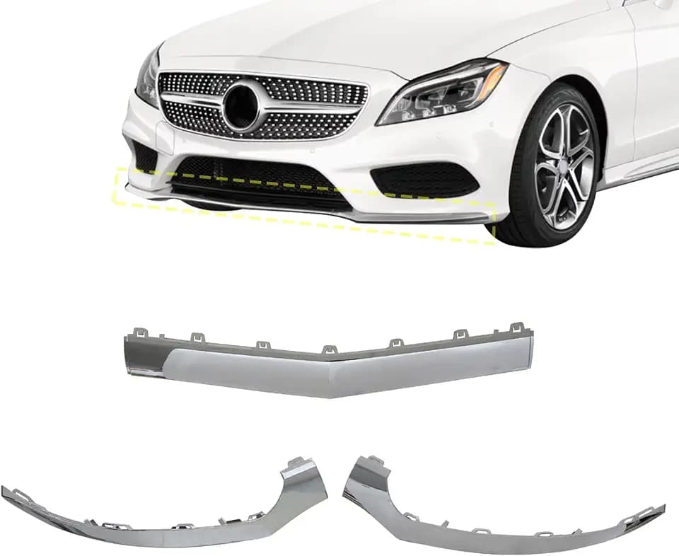 XQSMWF 3PCS Front Bumper Lip Moulding Trim Chrome Compatible with Mercedes-Benz W218 CLS400 500 550 2015-2018, Replace 2188851774 2188851574 2188851674