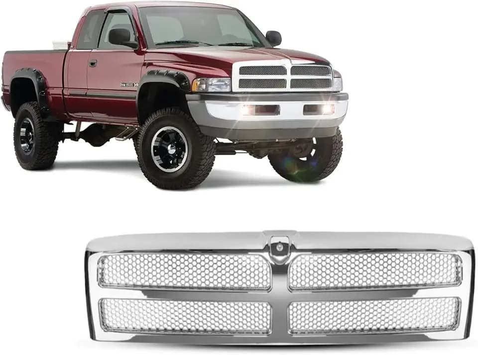 Chrome Front Grille With Honeycomb Mesh Insert - Compatible With Dodge Ram 1500, 2500, 3500 (1994-2002)