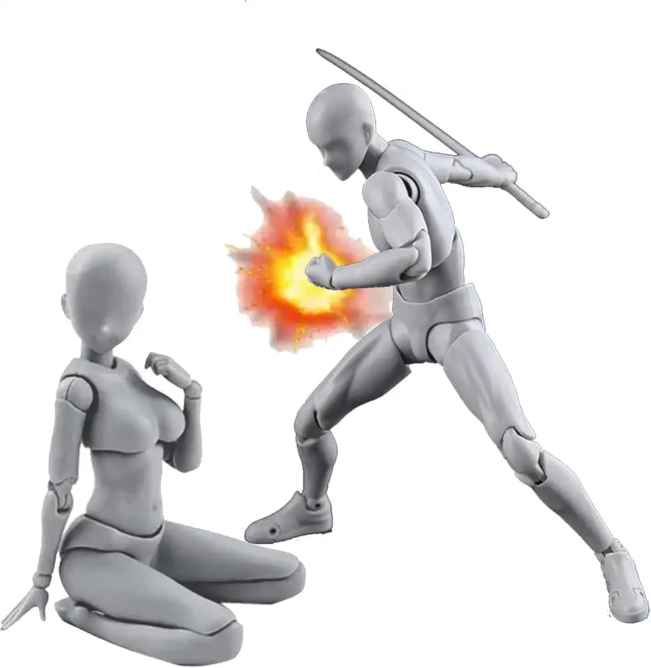 Action Figures PVC Model (Grey Color) with Box Drawing Figure Models for Artists(Female+Male)
