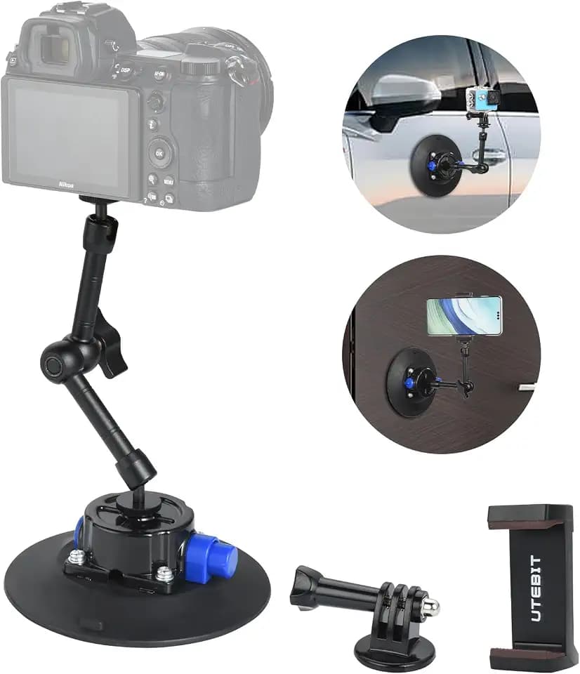 UTEBIT Metal Suction Cup Camera Mount with 6" Ball Head Magic Arm, Black