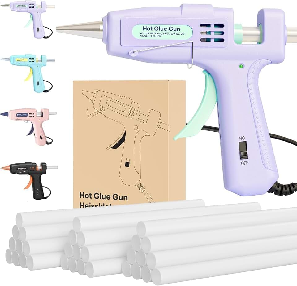 Kejector Feuerfest Heißklebepistole mit 30pcs Heißklebesticks, Klebepistole für DIY Kunst, Handwerk und schnelle Reparaturen in Haus & Büro, 20W Klebepistolen (Lila, 20W)