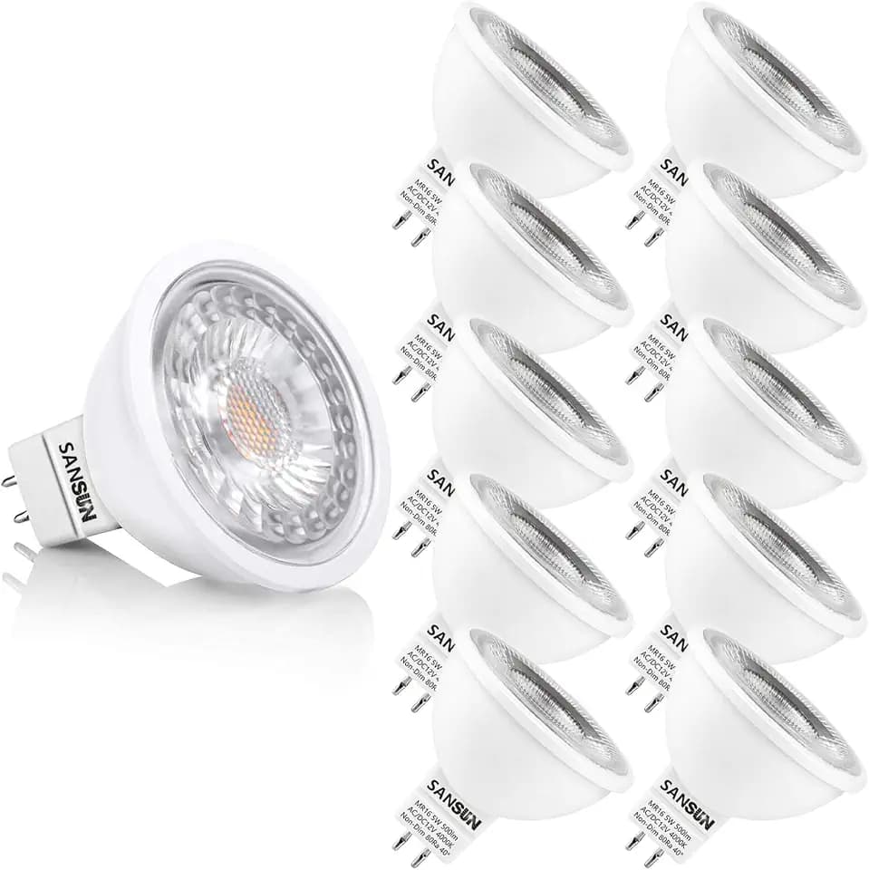 5W MR16 LED Landscape Light Bulbs, Low Voltage 12V 50W Halogen Replacement for Outdoor Landscape Spotlight and Track Light, GU5.3 Bi-Pin Base, Daylight White 4000K, Non-Dimmable, (Pack of 10)