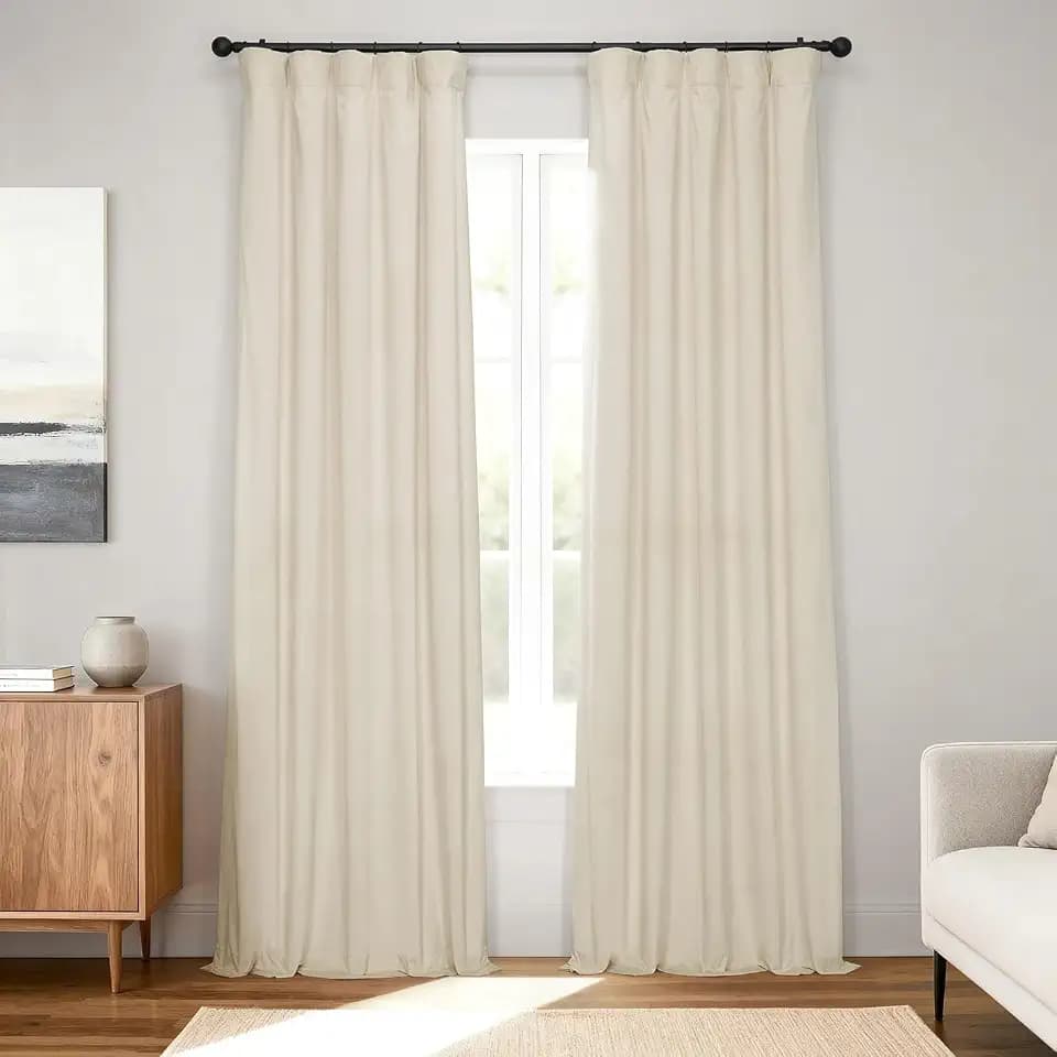 HPD Half Price Drapes Signature Velvet Thermal Blackout Curtains for Living Room 84 Inch Long (1 Panel) Rod Pocket Insulated Blackout Curtains for Bedroom Window Curtains, 50W x 84L, Alabaster Beige