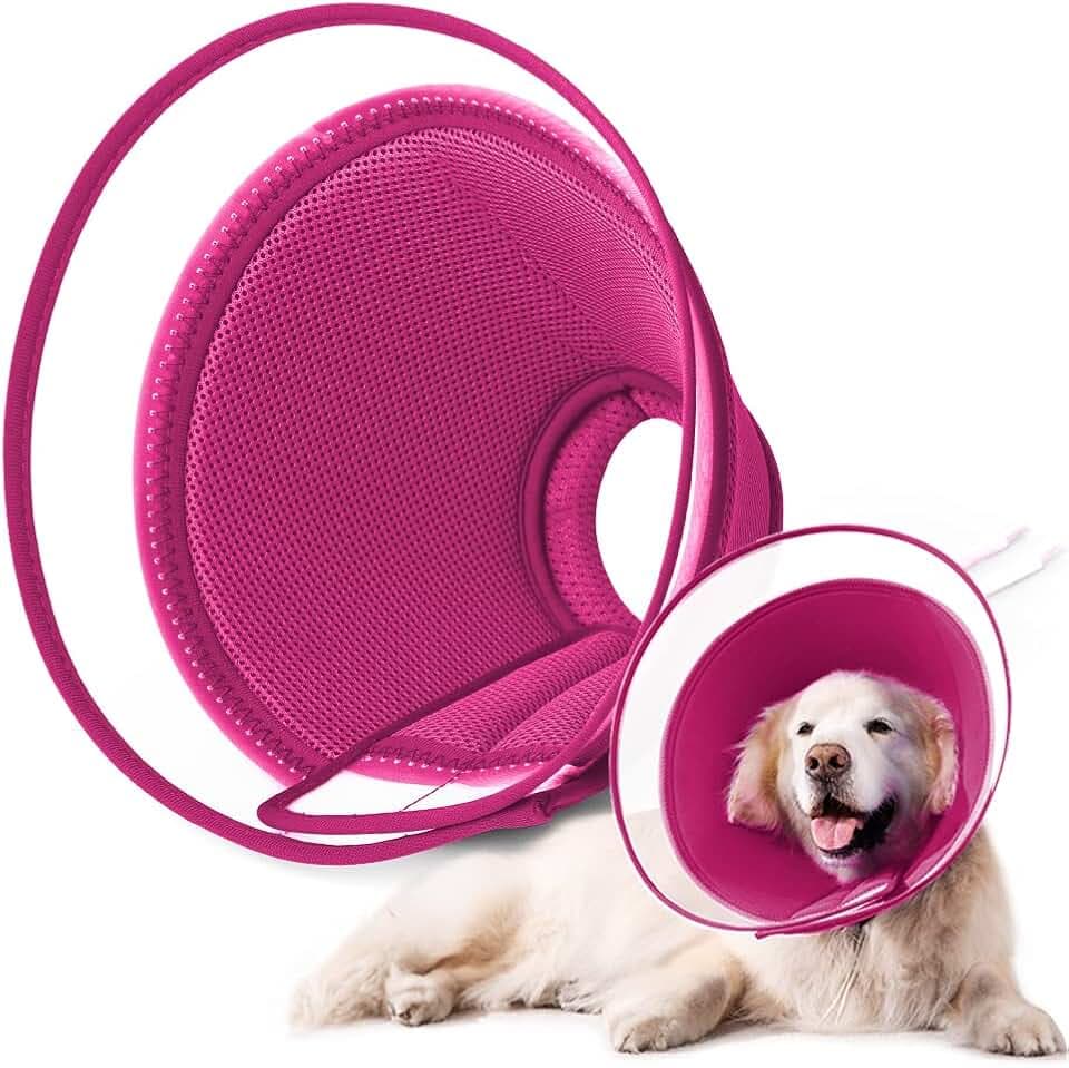 Halskrause Hund Leckschutz, Weich Schutzhalsband Kegelhalsbänder Verstellbar Genesungshalsband, Atmungsaktive Haustier Elisabethanischer, Hundehalskrause, Leckschutz Hund (XL, RED)