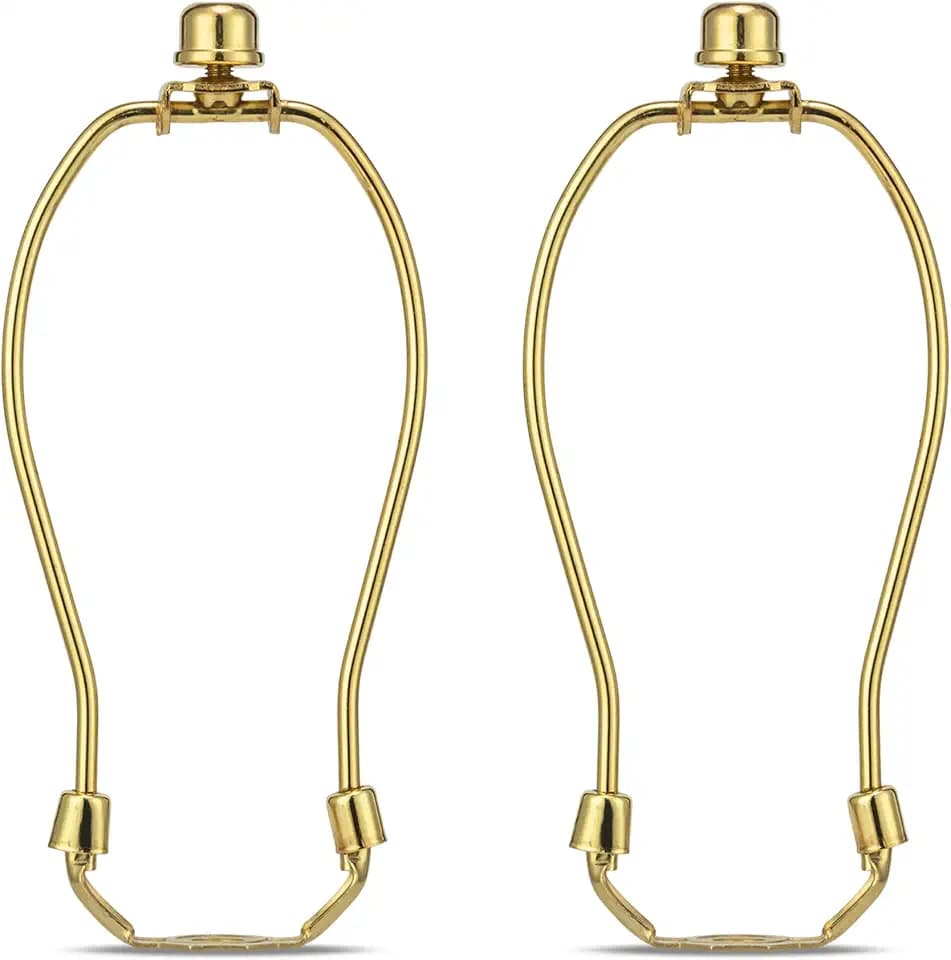 Lamp Harp 6 Inch, 2 Set Detachable LampShade Harp for Table and Floor Lamps, Heavy Duty Lamp Brackets with 3/8 Standard Saddle and Finials (Polished Brass)
