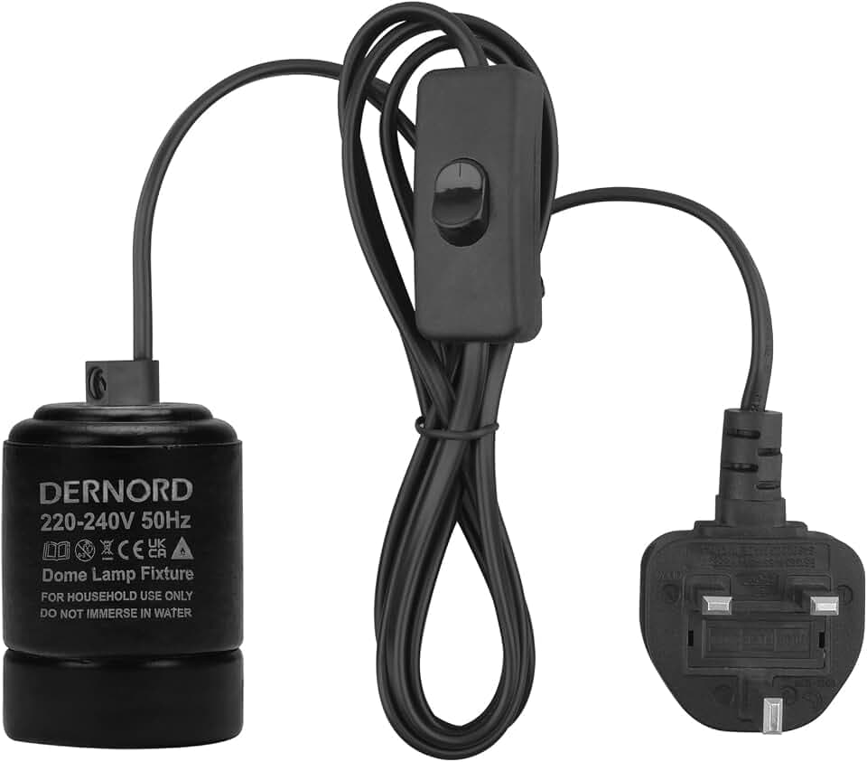 DERNORD E27 Lampenfassung für Reptilien Wärmelampe Schildkrötenvivarium UVB Glühbirne Sonking Spot Halter Adapter Keramikfassung mit An-/Ausschalter & Stecker