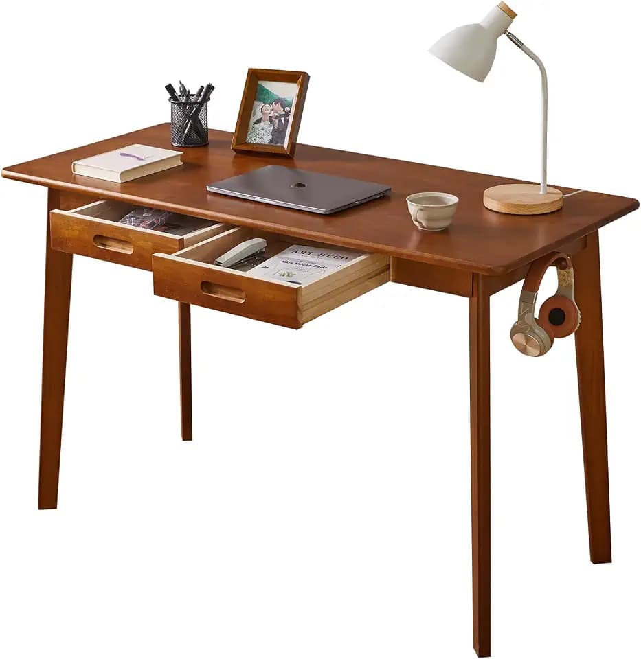 Aibiju Massivholz-Schreibtisch mit Schubladen, 120 cm Computertisch für modernen minimalistischen Stil, Home-Office-Schreibtische, Studenten-PC-Schreibtisch für Schlafzimmer, Braun YD-WD03H