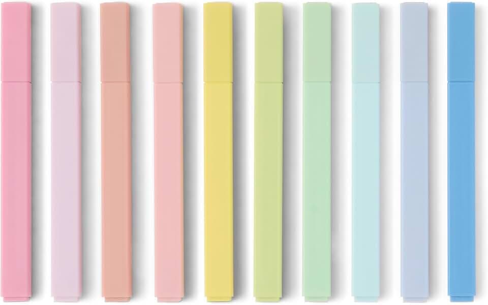 Amazon Basics Textmarker-Set, Pastellfarben, kein Verlaufen, für Bibelseiten, Keilspitze, 10 Stück, Gemischt