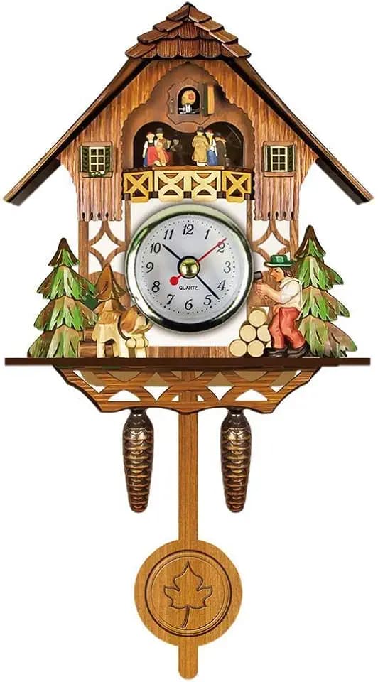 Hidyliu Kuckucksuhr mit Kuckuck Vogel Holz Antik Kuckuck Glockenspiel Vogelhaus Wanduhr Hängende Auto Swing Glocke Pendel Wohnkultur