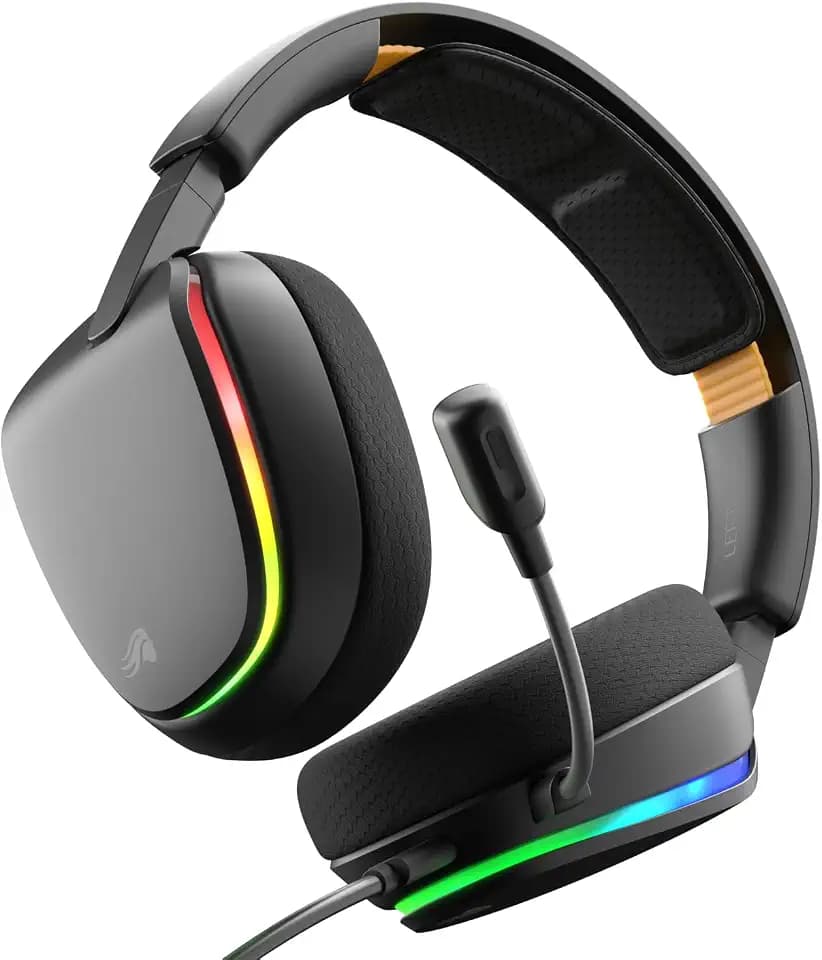 GLORIOUS GHS Eternal RGB - Stereo RGB Gaming Headset for PC, PS5, PS4, Switch - Custom Tuned Angled Drivers, Adjustable Crystal Clear Detachable Mic, USB-C - Durable, All Day/Night Comfort - Black